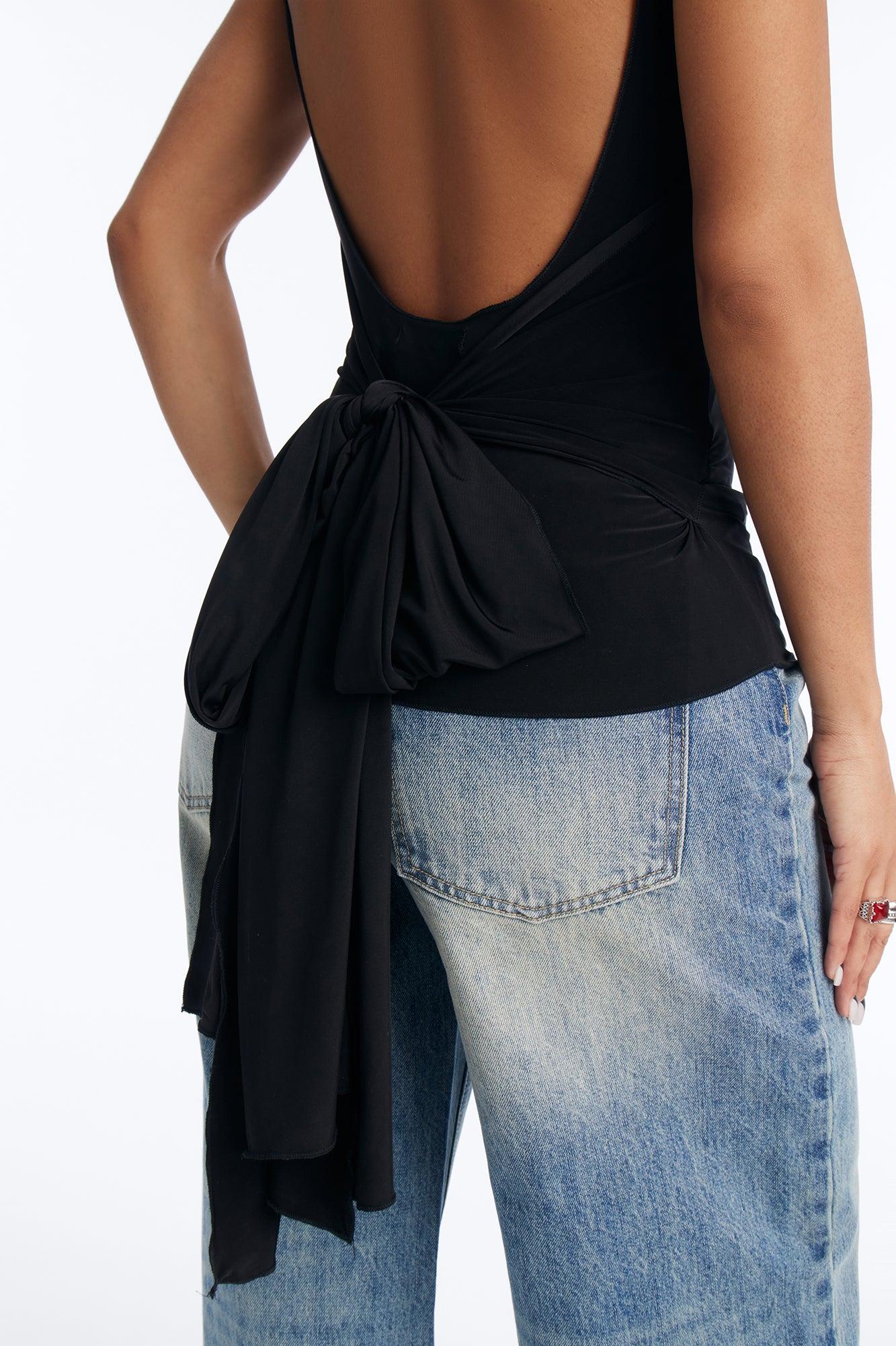 Always Cute Square Neck Tie Back Tank Top - Black Female Product Image