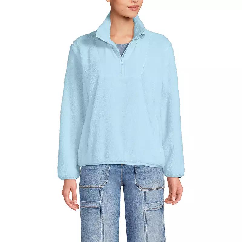 Women's Lands' End Quarter-Zip Cozy Sherpa Fleece Pullover, Size: XS, Subtle Blue Product Image