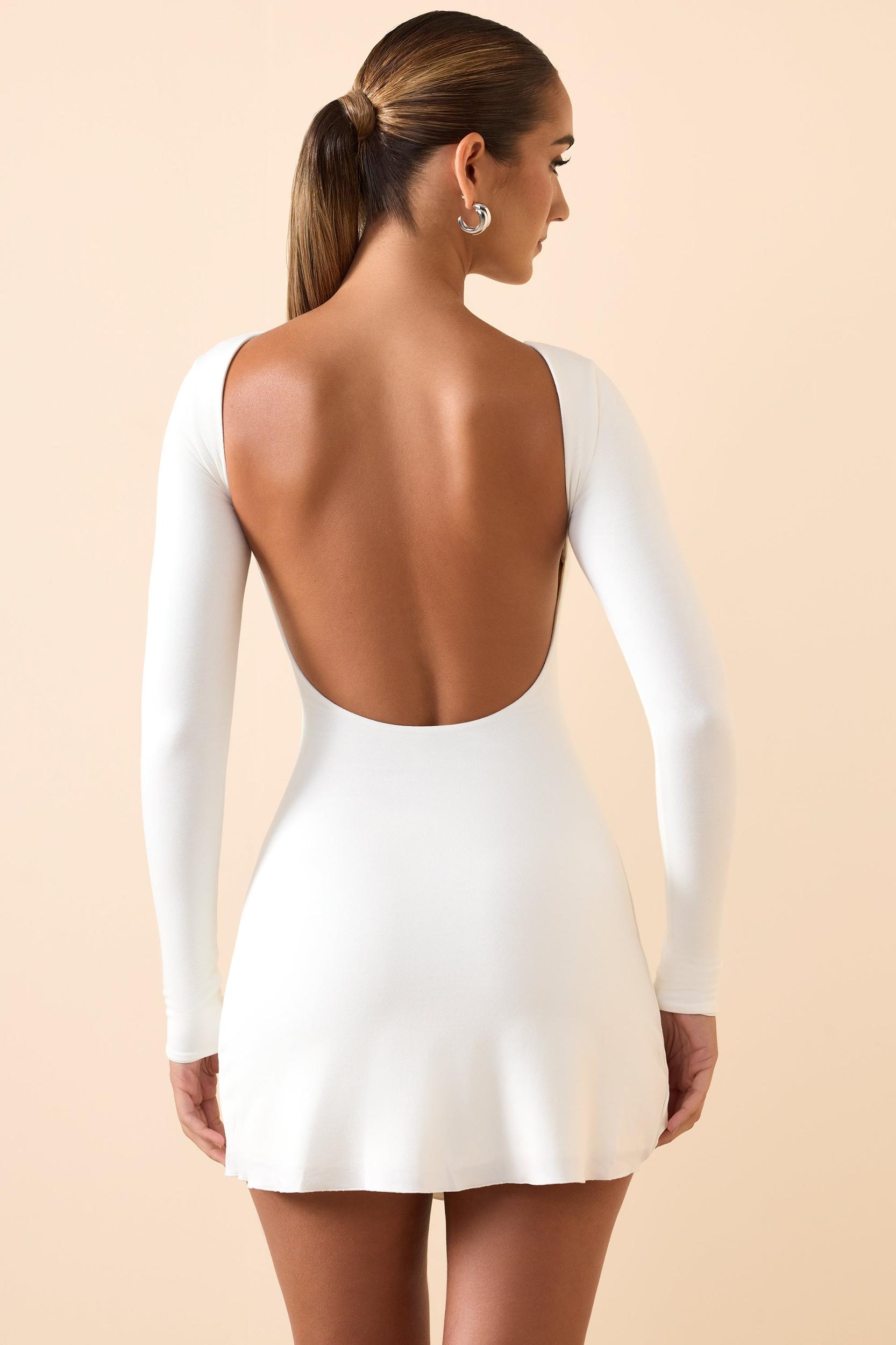 Modal Ruched Open-Back Mini Dress in White Product Image