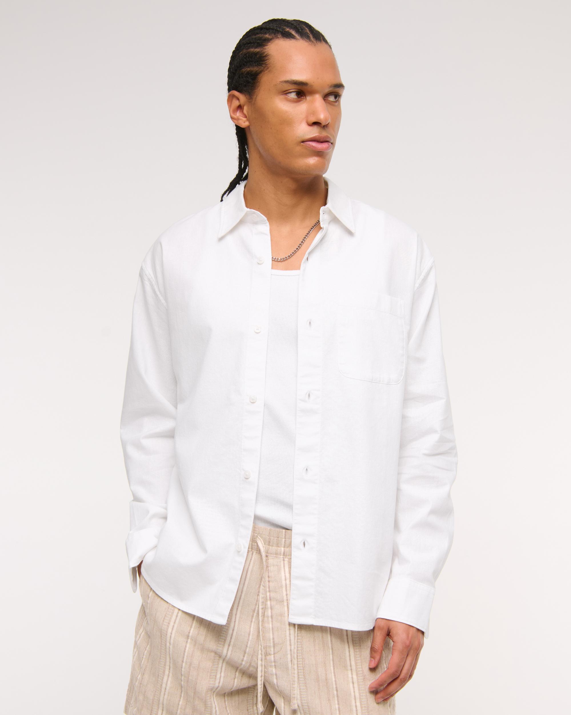 Summer Linen-Blend Button-Up Shirt Product Image