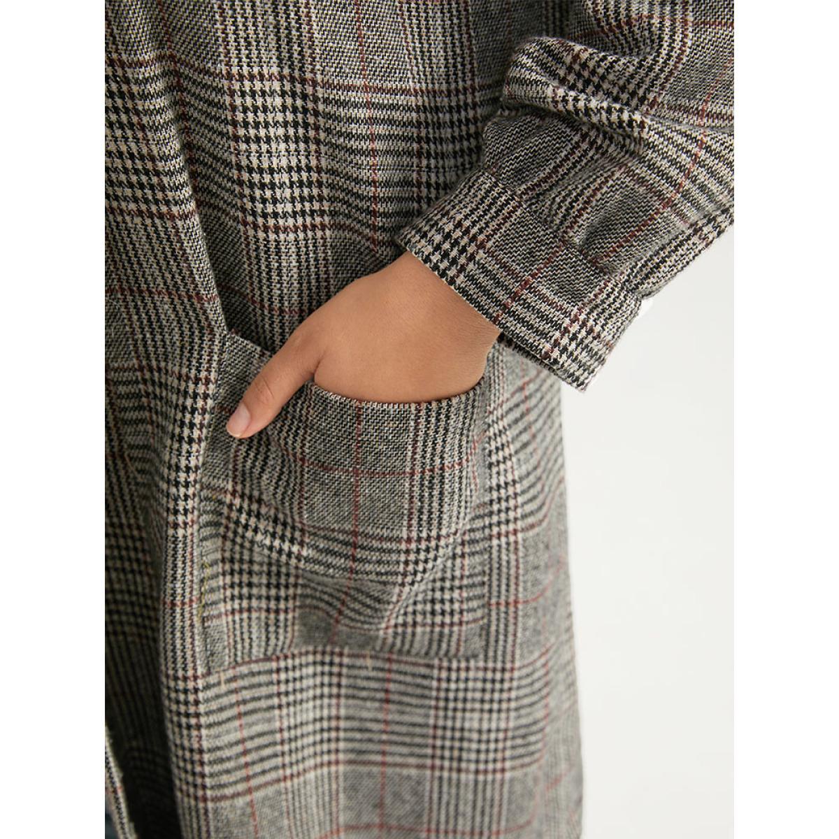 Plus Size Plaid Lapel Collar Patched Pocket Coat Women Tan Casual Texture Ladies Dailywear Winter Coats BloomChic 26/4X Product Image