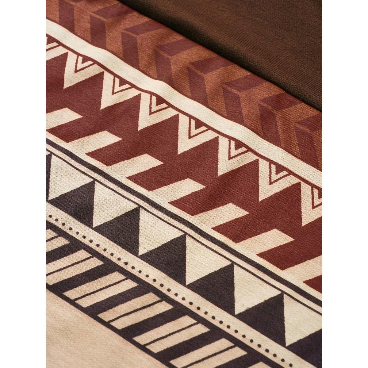 Plus Size Geometric Colorblock Pocket Midi Dress DarkBrown Women Casual Printed Round Neck Long Sleeve Curvy Midi Dress BloomChic 26/4X Product Image