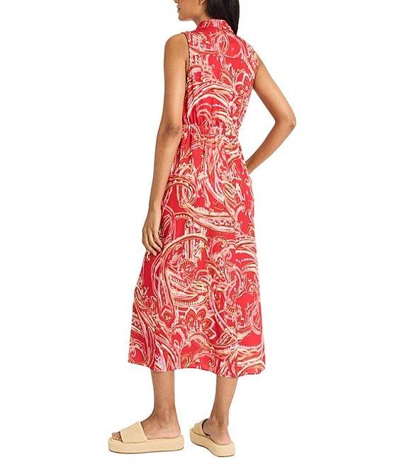The Good Journey V-neck Notch Collar Sleeveless Paisley Print Woven Midi Shirtdress Product Image