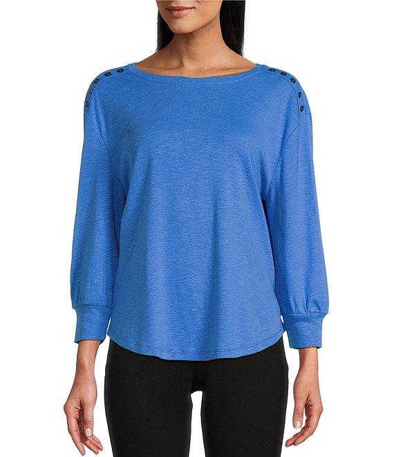 Westbound Long Sleeve Crew Neck Button Shoulder Top Product Image