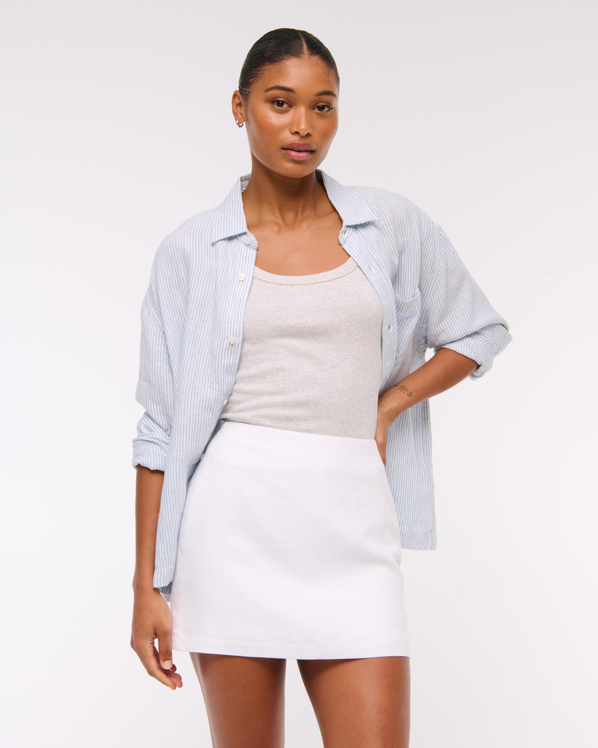 The A&F Scarlett Curve Love Linen-Blend Mini Skort Product Image