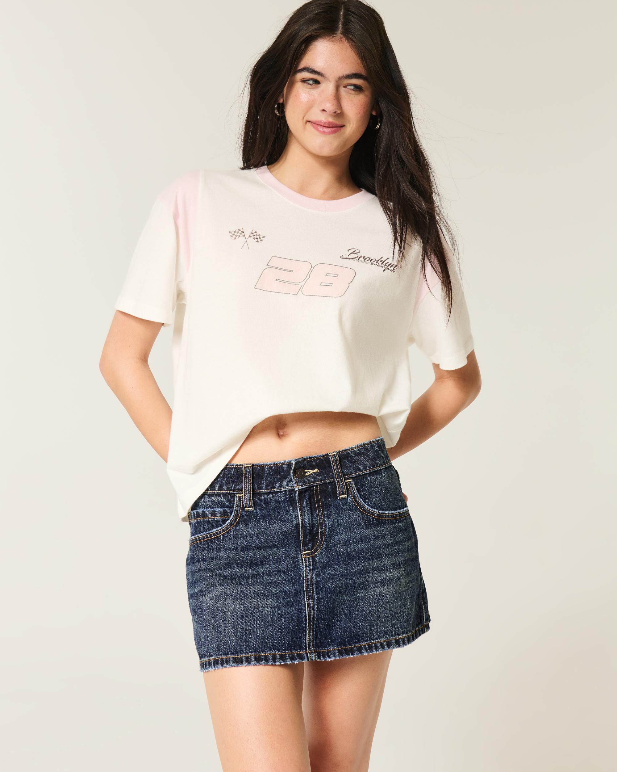Curvy Low-Rise Denim Mini Skort Product Image