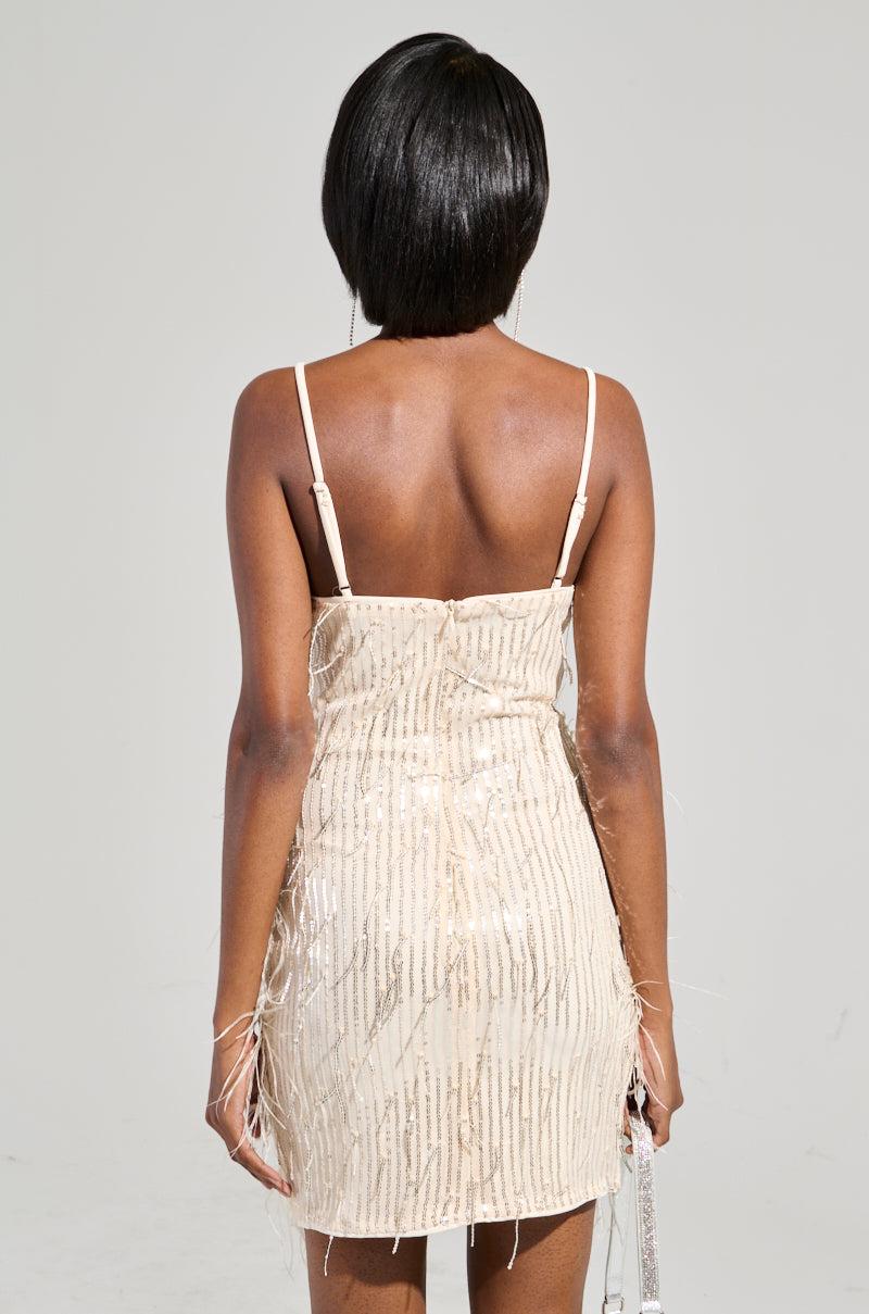 GLITZ AND GLAM FEATHER MINI DRESS Product Image