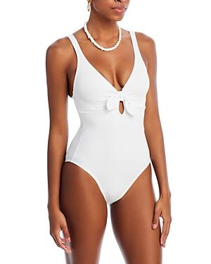 Robin Piccone Ava Plunge Neck Tie-Front One Piece Swimsuit Product Image