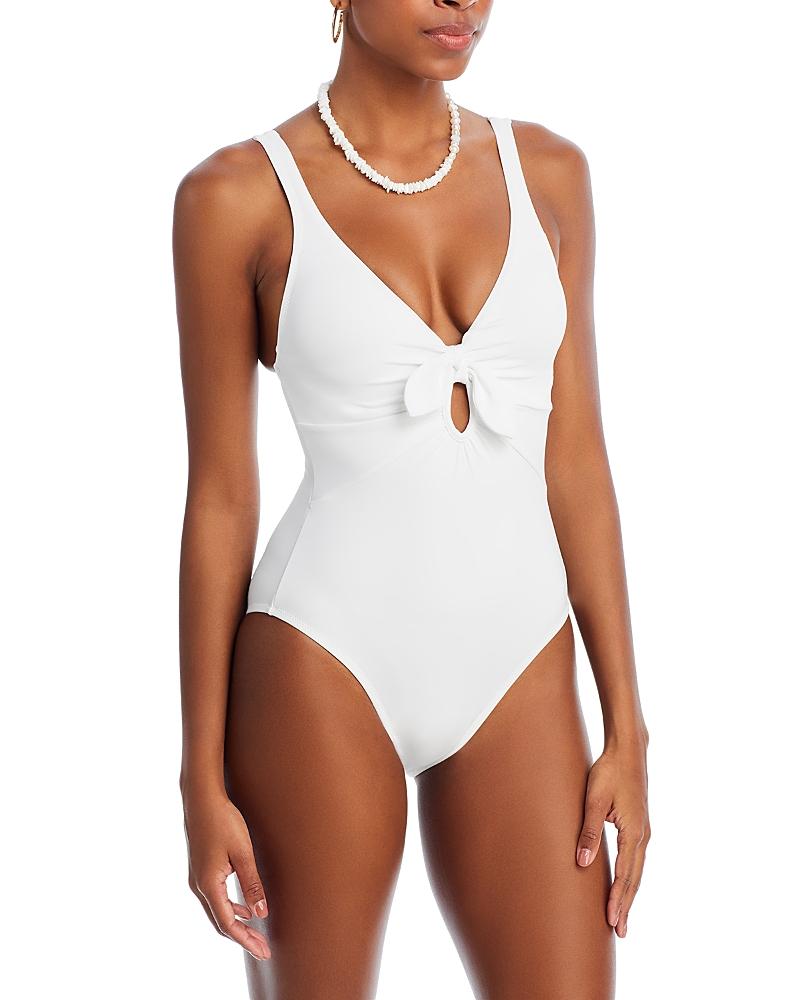 Robin Piccone Ava Plunge Neck Tie-Front One Piece Swimsuit Product Image