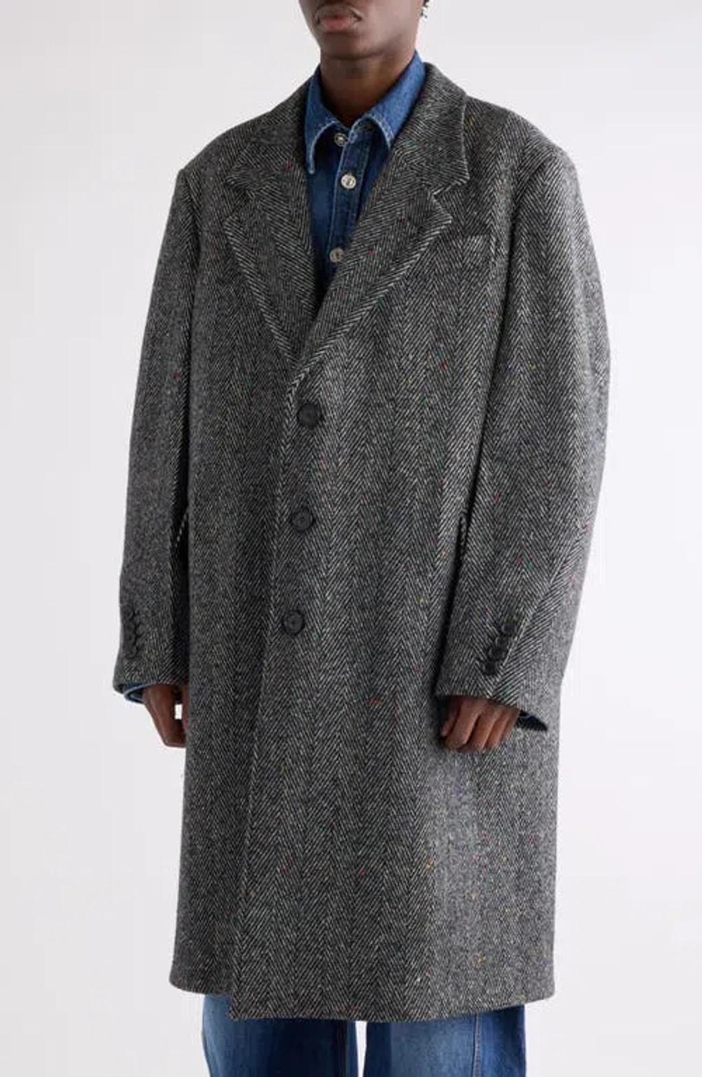 GIVENCHY Men Wool Blend Coat With Herringbone Motif In Multi Product Image