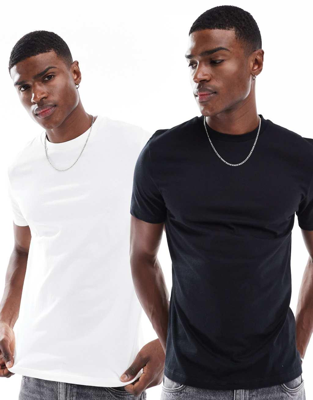 ASOS DESIGN essential 2 pack crew neck t-shirts in black and white Product Image