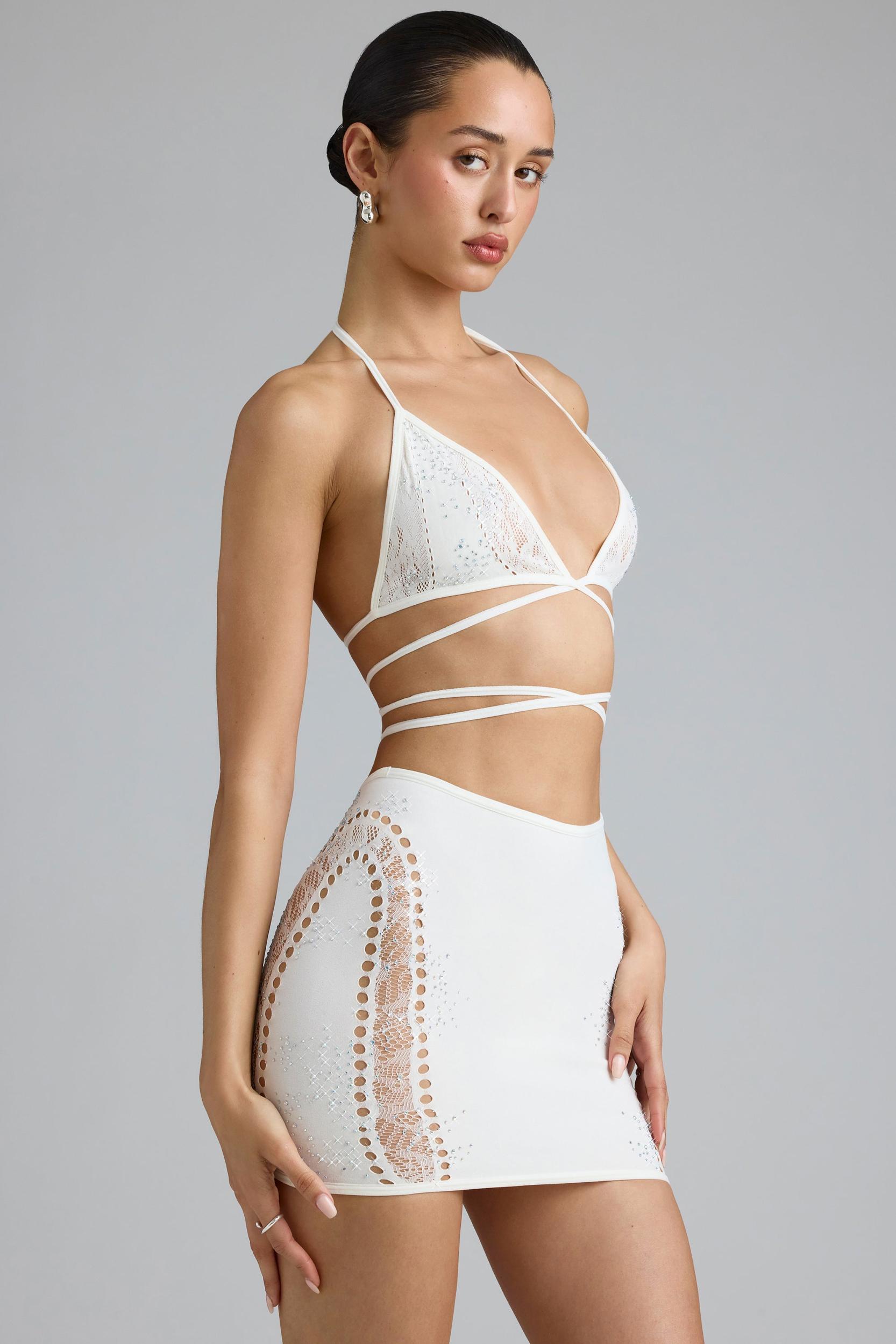 Embellished Mid-Rise Mini Skirt in Ivory Female Product Image