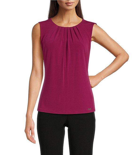 Calvin Klein Matte Jersey Pleated Crew Neck Cami Product Image