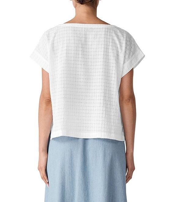 Eileen Fisher Organic Cotton Blend Airy Box Pattern Boat Neck Short Sleeve Top Product Image