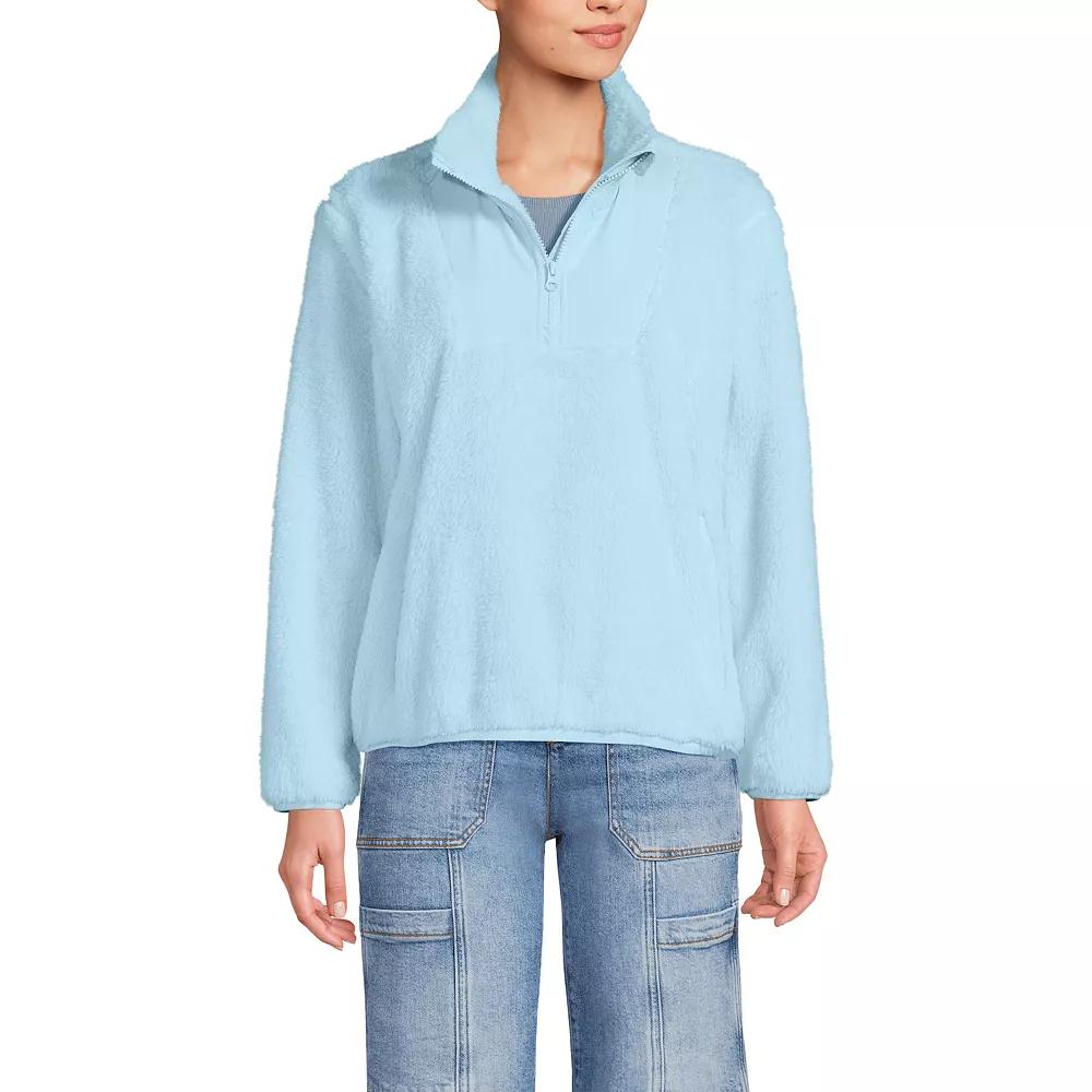 Women's Lands' End Quarter-Zip Cozy Sherpa Fleece Pullover, Size: XS, Subtle Blue Product Image