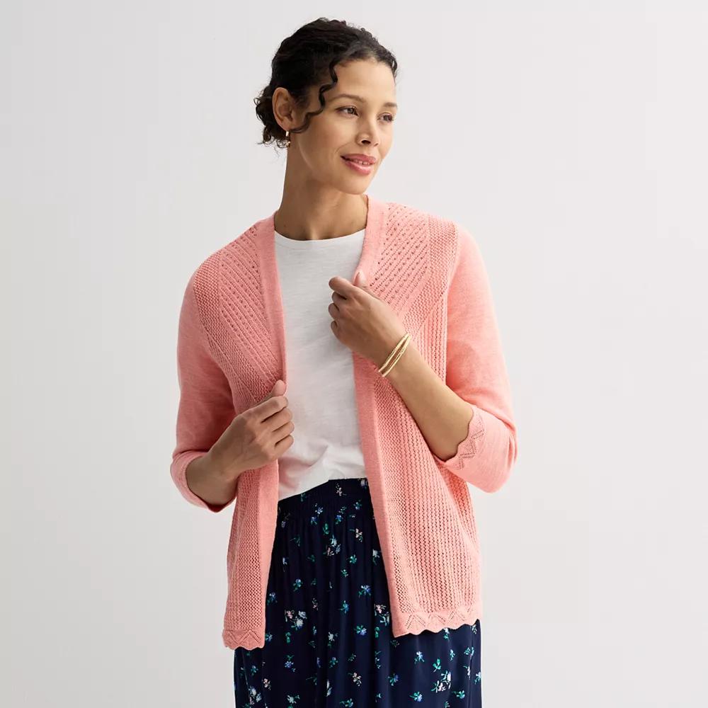 Petite Croft & Barrow® Pointelle Open Front Cardigan, Women's, Size: XL Petite, Smo Pink Product Image