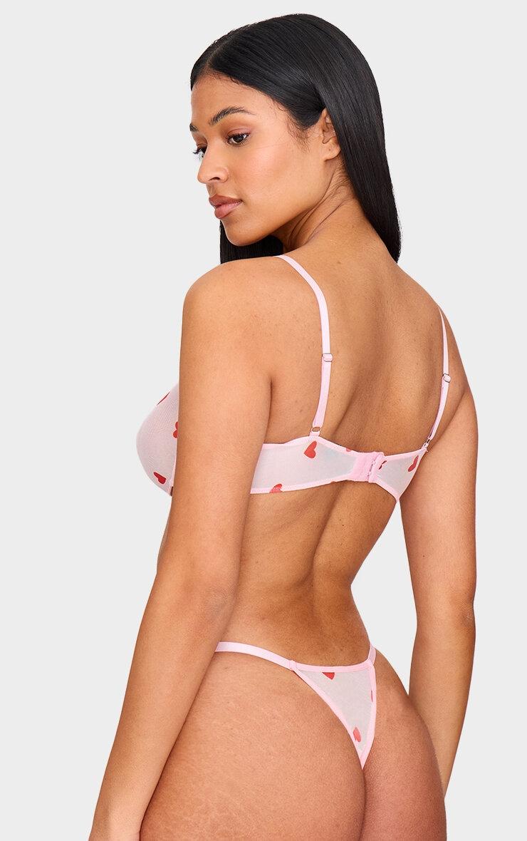 Pink Mesh Heart Underwired Bra Product Image