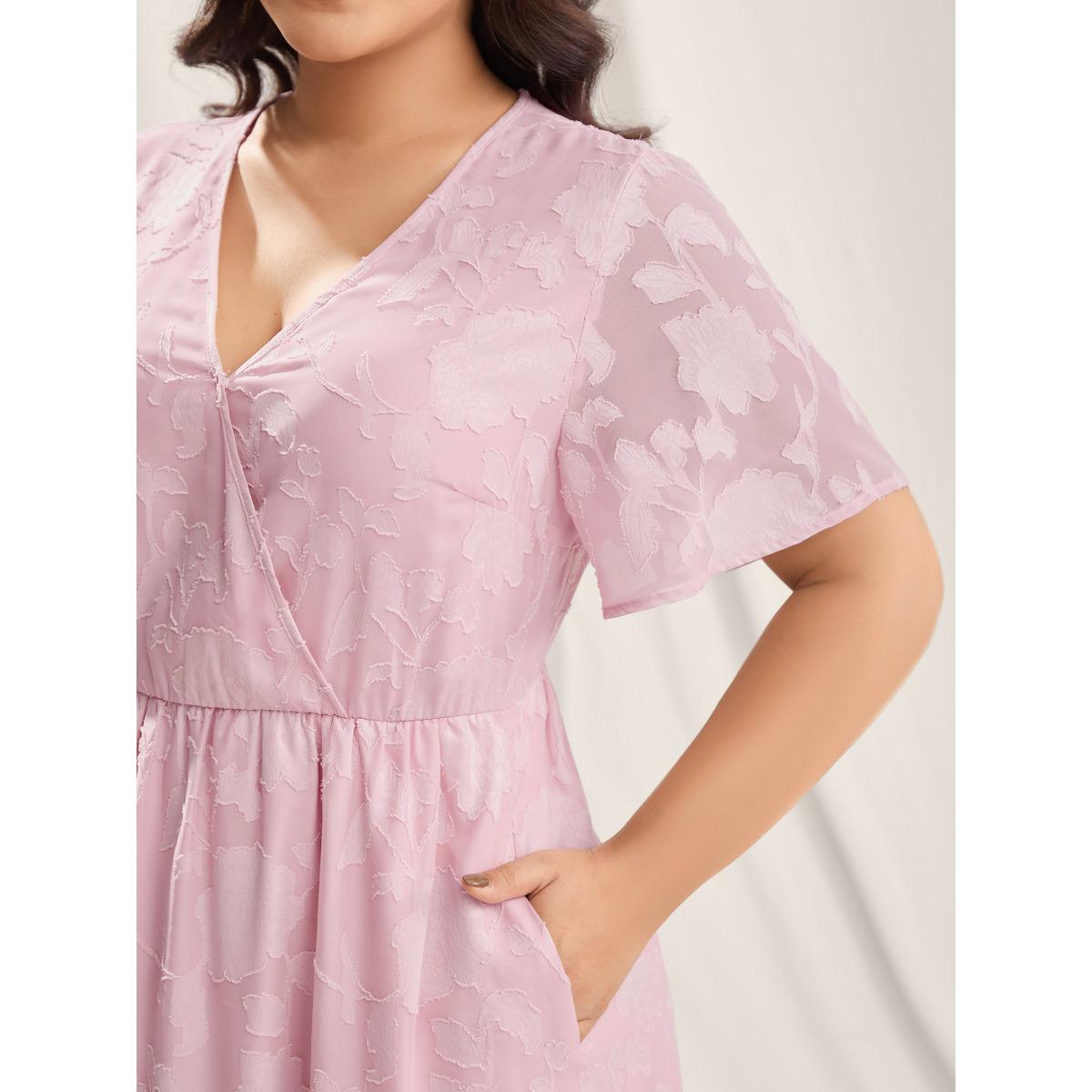 Plus Size Floral Textured Pockets Tiered Maxi Dress Lilac Women Overlap Collar Short sleeve Curvy BloomChic 18-20/2X Product Image