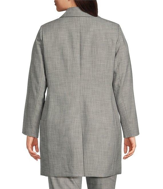 Calvin Klein Plus Size Stretch Heathered Woven Notch Lapel Collar Long Sleeve One-Button Long Jacket Product Image