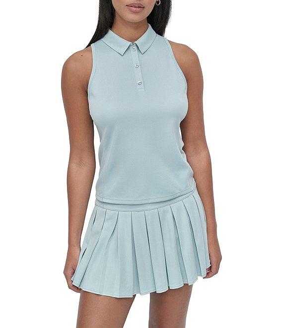 DKNY Sport by Donna Karan Court Pique Collared Neckline Sleeveless Racerback Polo Tank Product Image