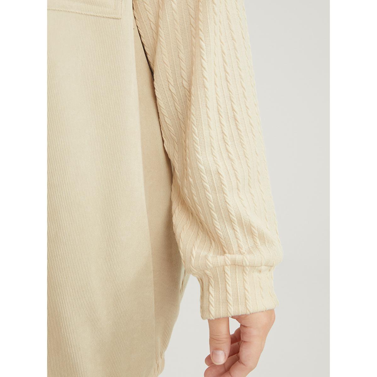 Plus Size Solid Flap Pocket Zip Up Hooded Coat Women Beige Casual Patchwork Ladies Dailywear Winter Coats BloomChic 10/M Product Image