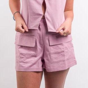 Native Youth Prita Linen Blend Cargo Short & Waistcoat - Purple Product Image