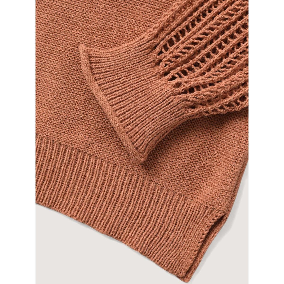 Plus Size Hooded Drawstring Cut Out Pocket Pullover Yellowishbrown Women Leisure Three Quarter Length Sleeve V-neck Casual Pullovers BloomChic 26/4X Product Image