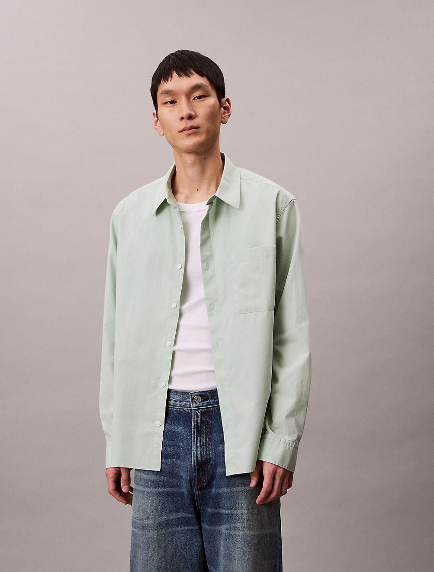 Calvin Klein Mens Cotton Poplin Relaxed Button-Down Shirt - Green Product Image