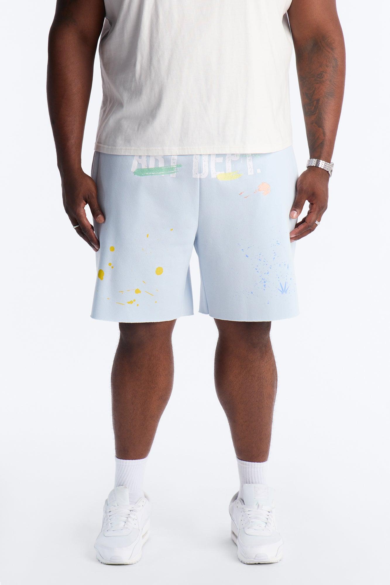 Relaxed Painted Gallery Embroidered Sweatshort - SkyBlue Male Product Image