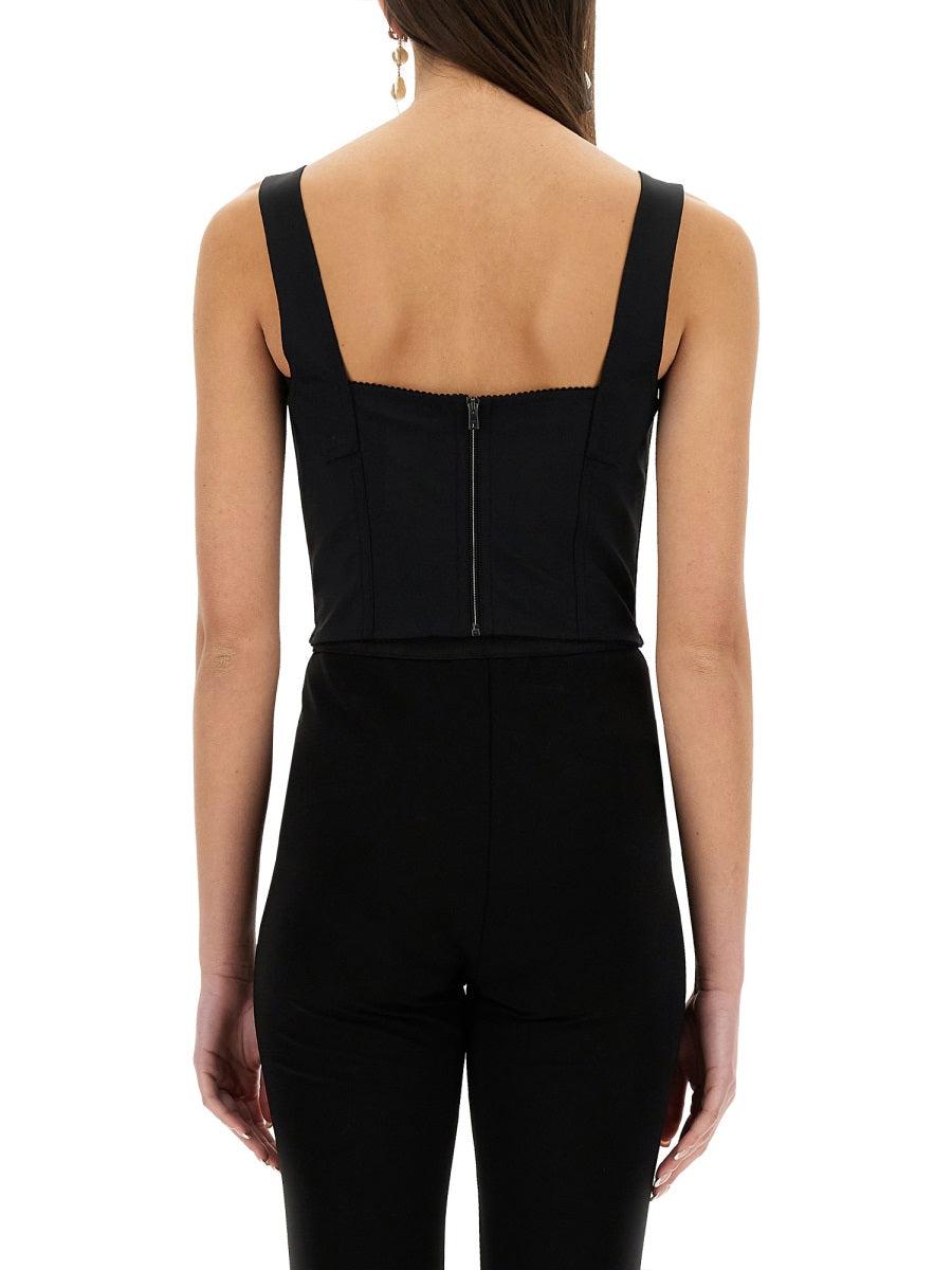 DOLCE & GABBANA Jacquard And Lace Sheath Corsetry Bustier In Black Product Image