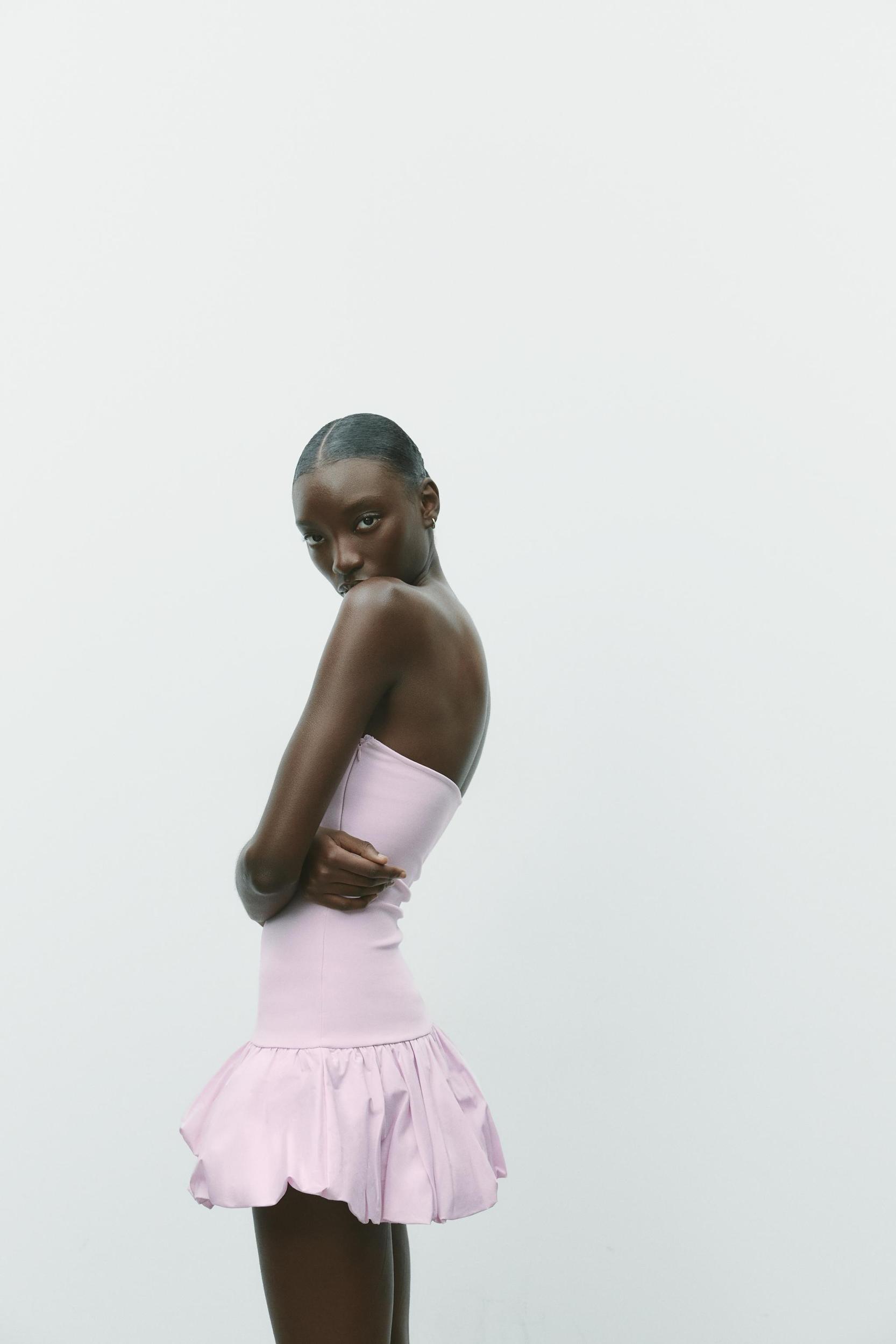 BALLOON STRAIGHT NECK MINI DRESS Product Image