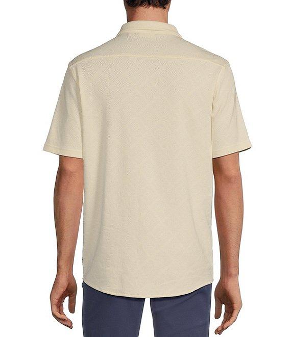 Rowm Tourister Short Sleeve Solid Jacquard Coat Front Shirt Product Image