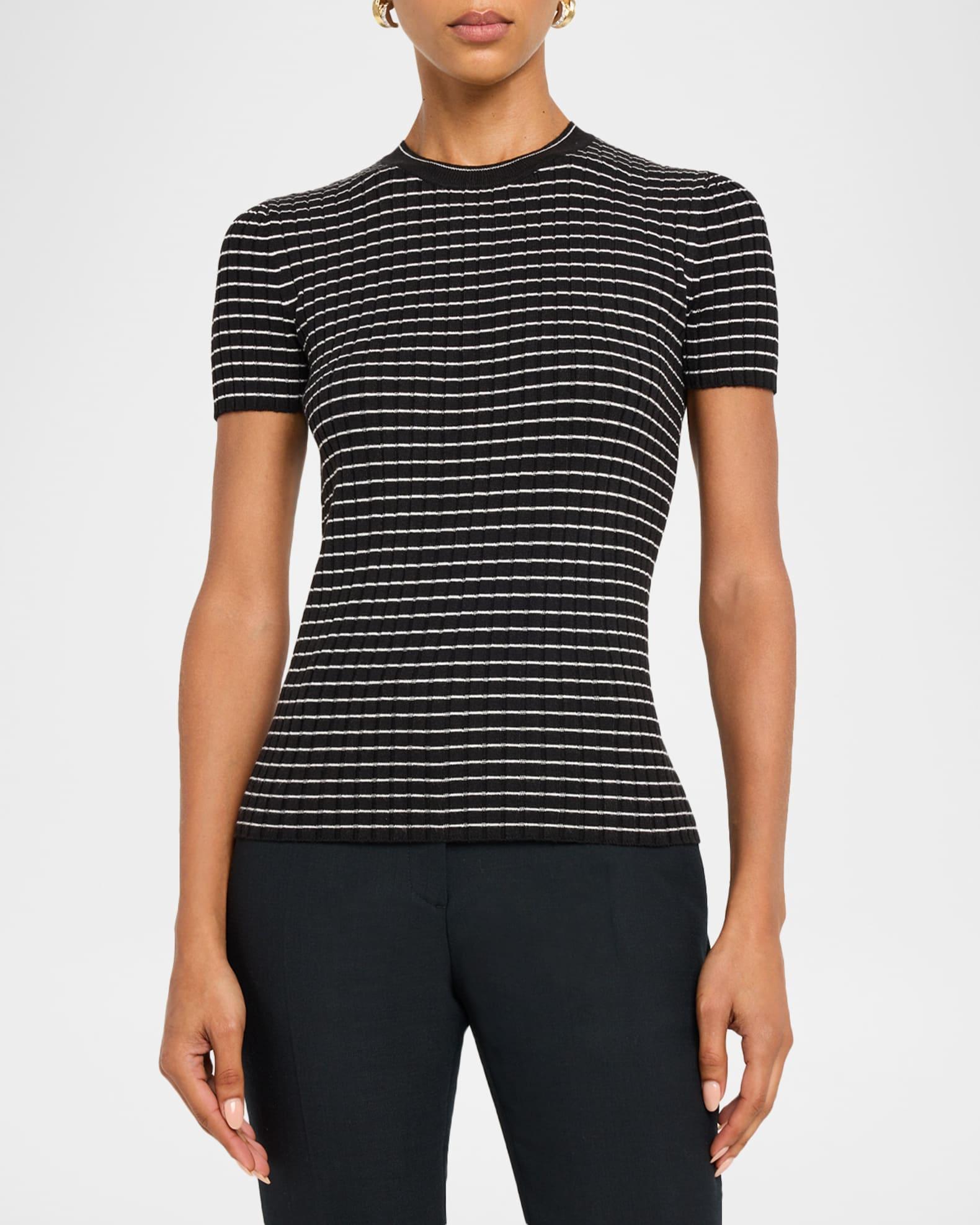 Striped Crewneck Rib Knit Tee Product Image