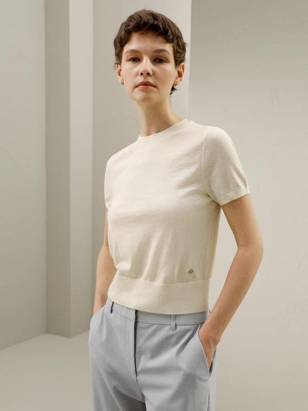 LILYSILK Short Sleeve Cashmere Jumper for Women Black 100% A-Grade Cashmere Soft Round Neck T-Shirt M Product Image