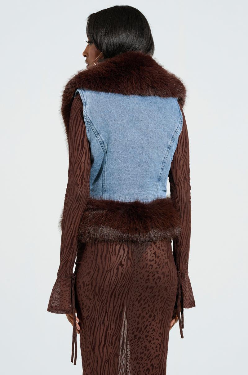 ALICIA FUR TRIM DENIM VEST Product Image