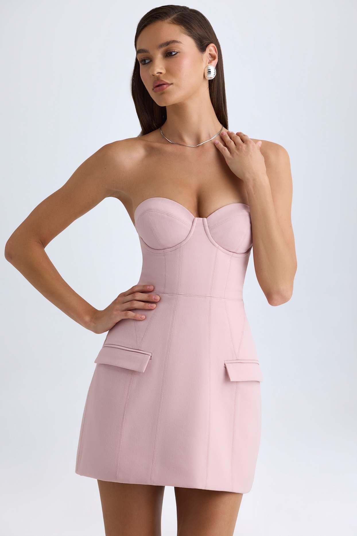 Strapless Structured Tulip Mini Dress in Pink Mauve Product Image