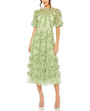 Mac Duggal Womens Floral Flutter Sleeve Mesh Print Dress Product Image