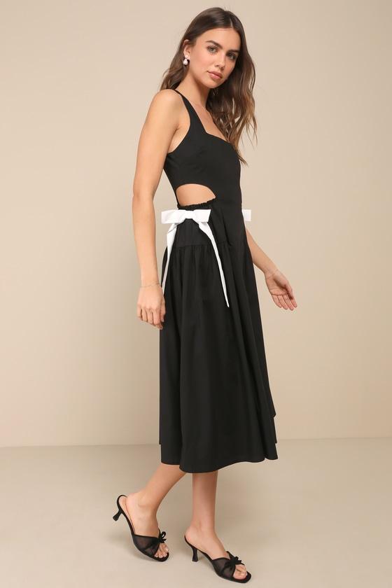 Incredibly Sweet Black Cutout Bow Sleeveless Midi Skater Dress Product Image