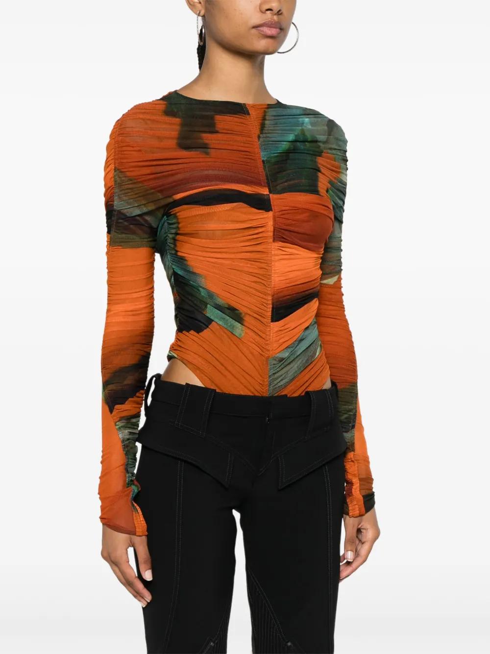 Archive-print mesh bodysuit  Product Image