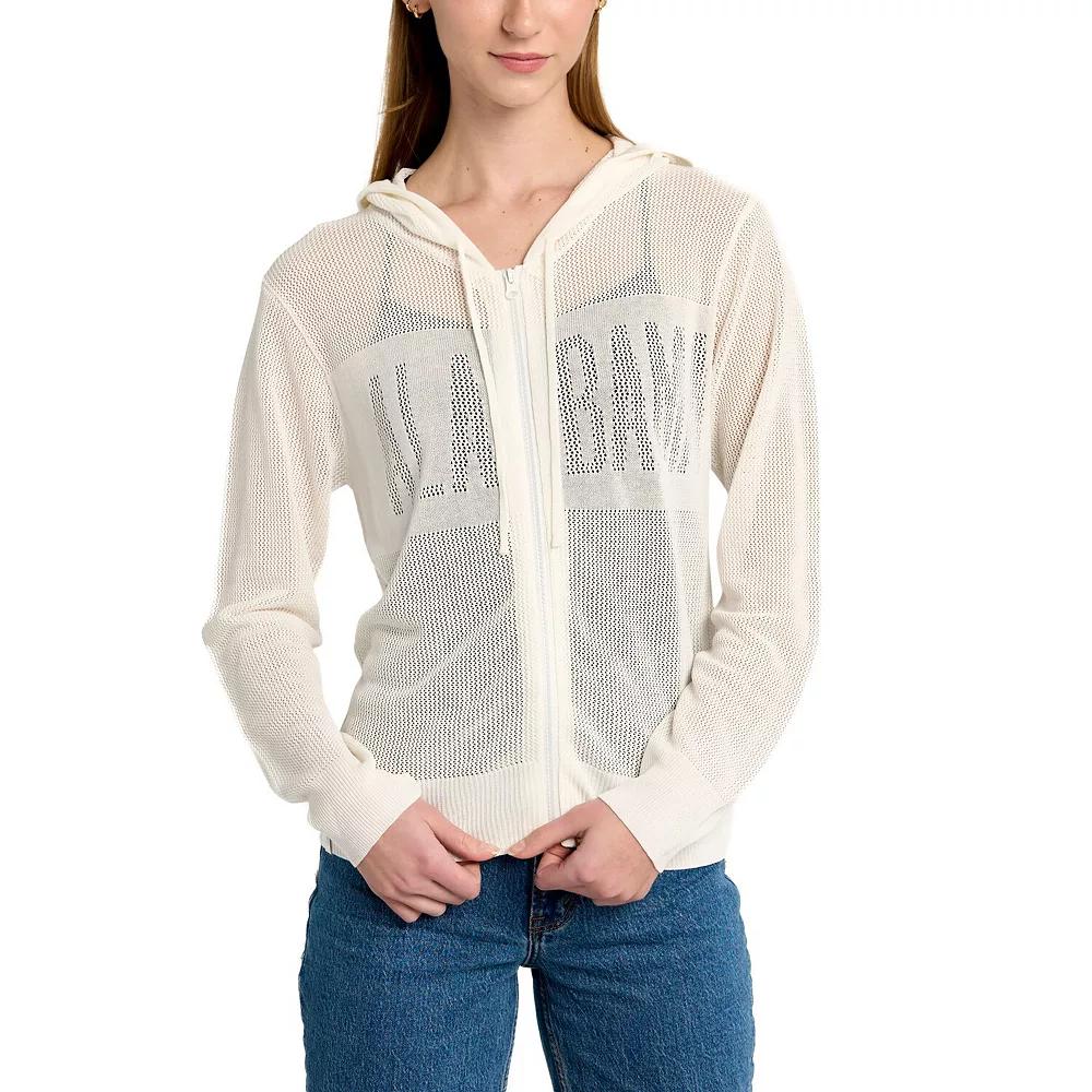 Women's Lusso Cream Alabama Crimson Tide Summer Tonal Mesh Full-Zip Hoodie Sweater, Size: Medium, Beige Product Image