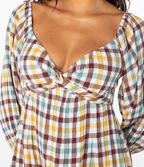 Roxy Moonlight Shores Long Sleeve Plaid Mini Dress Product Image