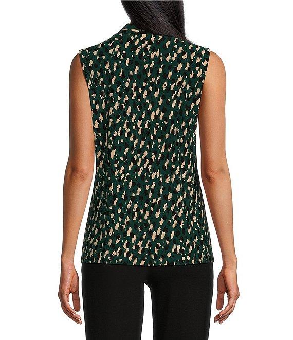 Kasper Printed Sleeveless V-Neck Knot Front Blouse Product Image