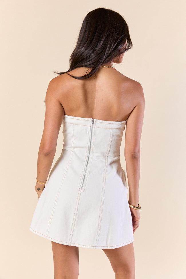 Win Me Over White Strapless Denim Dress FINAL SALE Product Image
