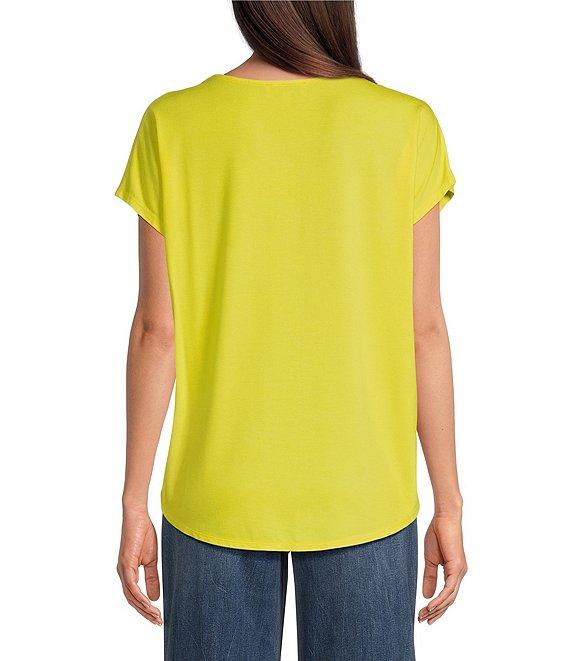 Gibson & Latimer Knit V-Neck Dropped Short Sleeve Shell Shirttail Tee Shirt Product Image