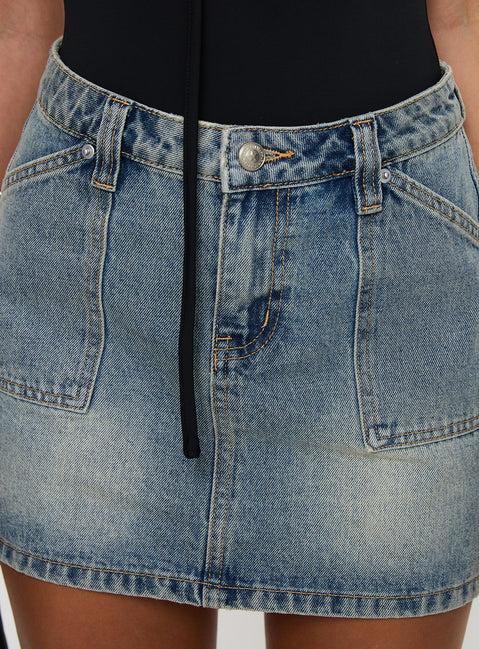 Precious Cargo Denim Mini Skirt Light Blue Wash Product Image