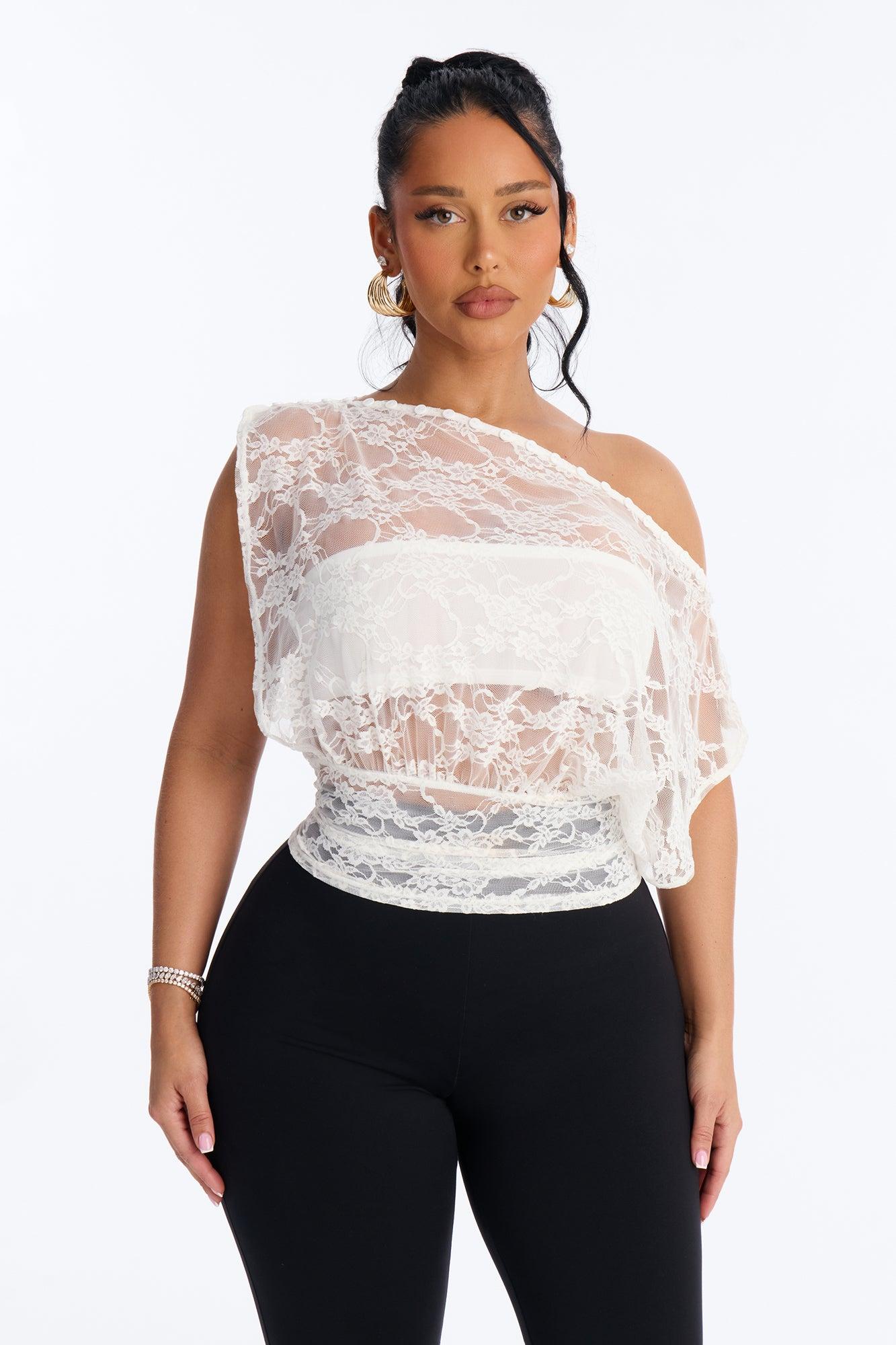 Olivia Off Shoulder Sheer Lace Top - White Female Product Image