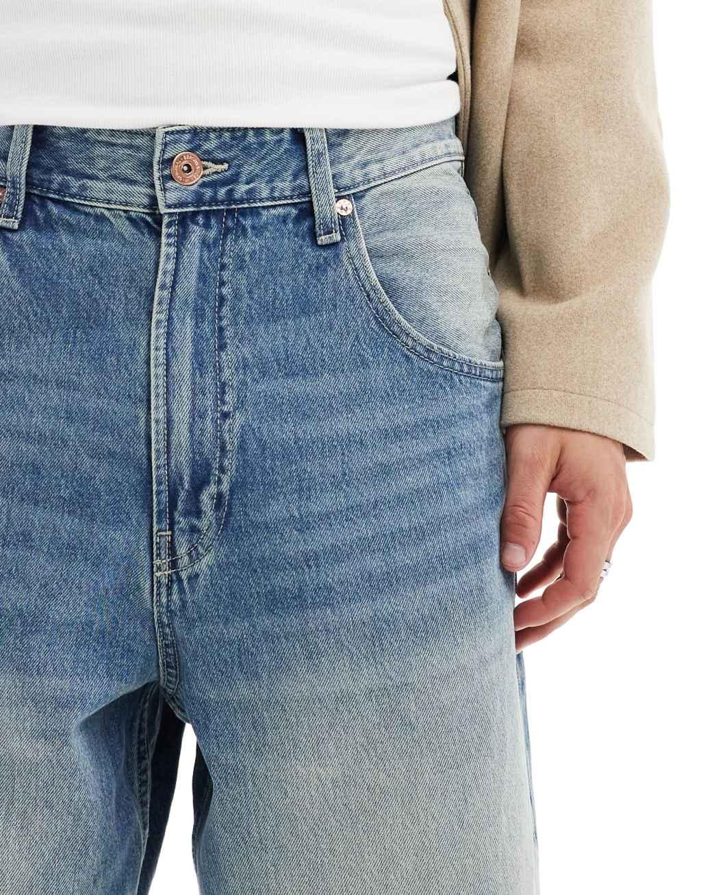 Bershka super baggy fit jeans in washed blue Product Image