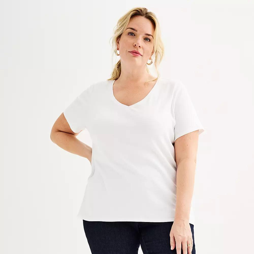 Plus Size Croft & Barrow® Essential V-Neck Top, Women's, Size: 3XL, White Product Image