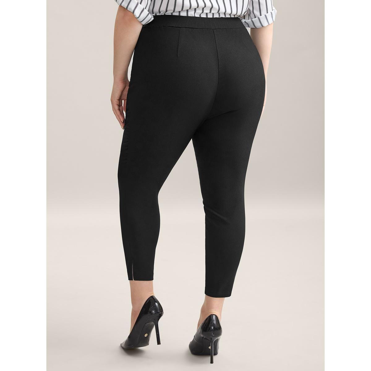Plus Size Stretch Split Hem Pockets Skinny Pants Women Black Office Skinny Mid Rise Office Pants BloomChic 12/L Product Image
