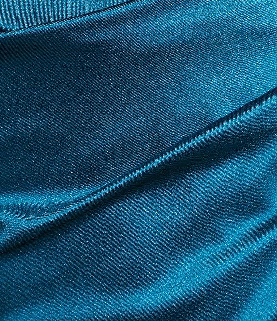 Honey and Rosie Square Neck Faux Wrap Satin Dress Product Image